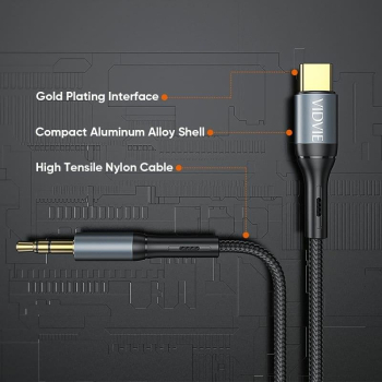 Kabel VIDVIE AL1111 AUX/Type-C 1.8m czarny