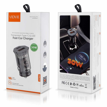 Ładowarka samochodowa VIDVIE CC549 1xUSB+1xType-C czarna