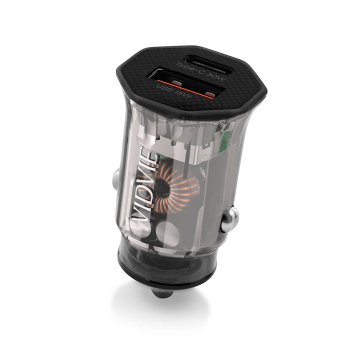 Ładowarka samochodowa VIDVIE CC549 30W 1xUSB+1xType-C+ kabel Type C/iPh czarna