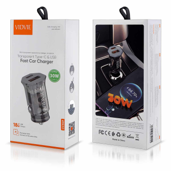Ładowarka samochodowa VIDVIE CC549 30W 1xUSB+1xType-C+ kabel Type C/iPh czarna