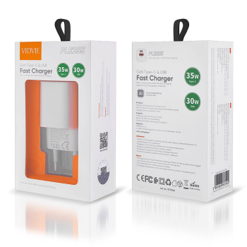 Ładowarka sieciowa VIDVIE PLE255 3A 35W GaN USB+Type-C biała