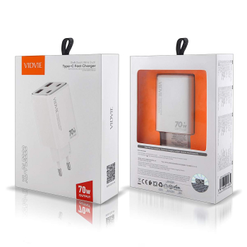 Ładowarka sieciowa VIDVIE PLE222 5A 70W GaN 2xUSB+2xType-C  biała