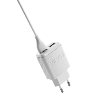 Ładowarka sieciowa VIDVIE PLE245 2.4A 2xUSB+kabel USB/Micro biała
