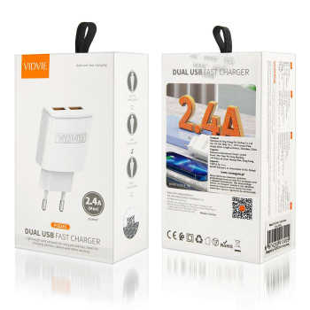 Ładowarka sieciowa VIDVIE PLE245 2.4A 2xUSB+kabel USB/Micro biała