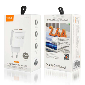 Ładowarka sieciowa VIDVIE PLE245 2.4A 2xUSB+kabel USB/Type-C biała