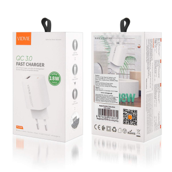 Ładowarka sieciowa VIDVIE PLE249 3A QC 3.0 18W USB+kabel USB/Micro biała