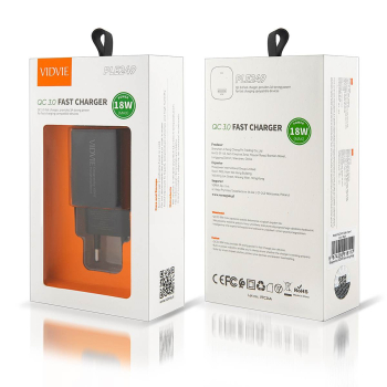 Ładowarka sieciowa VIDVIE PLE249 3A QC 3.0 18W USB+kabel USB/Type-C czarna