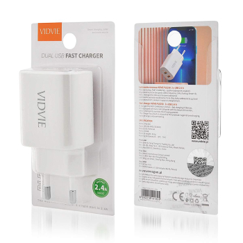Ładowarka sieciowa VIDVIE PLE250 2.4A 2xUSB  biała