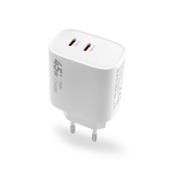 Ładowarka  sieciowa VIDVIE PLE261 3A 45W GaN 2xType-C+ kabel Type-C/iPhone biała
