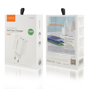 Ładowarka  sieciowa VIDVIE PLE261 3A 45W GaN 2xType-C+ kabel Type-C/iPhone biała
