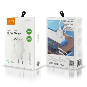 Ładowarka sieciowa VIDVIE PLE267 3A PD 20W 1xUSB+1xType-C biała