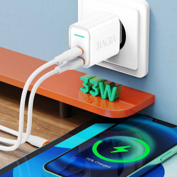 Ładowarka sieciowa VIDVIE PLE269 3A PD 30W 1xUSB+1xType-C biała