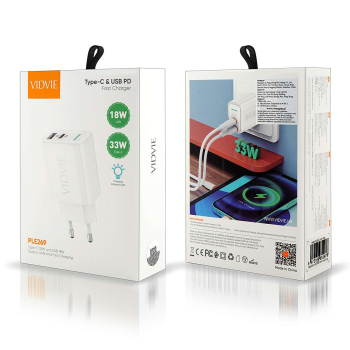 Ładowarka sieciowa VIDVIE PLE269 3A PD 30W 1xUSB+1xType-C biała