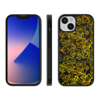 Zappy Engraved Leather - iPhone 12 PRO MAX - Black and gold roses