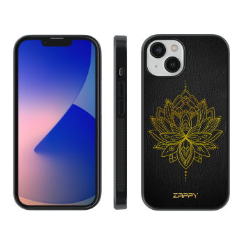 Zappy Engraved Leather - iPhone 12 PRO MAX - Black and gold lotos