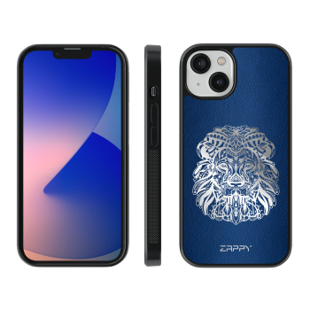 Zappy Engraved Leather - iPhone 12 PRO MAX - Blue and silver lion