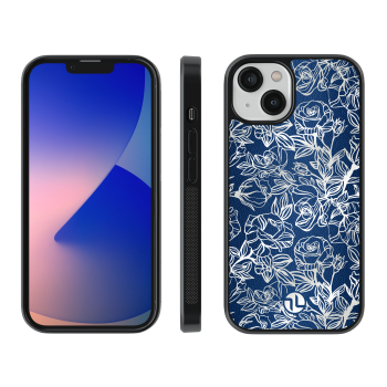 Zappy Engraved Leather - iPhone 12 PRO MAX - Blue and silver roses