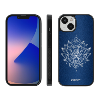 Zappy Engraved Leather - iPhone 12 PRO MAX - Blue and silver lotos